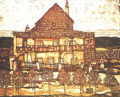 House with Wooden Roof by Egon Schiele